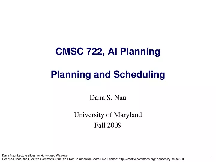 cmsc 722 ai planning planning and scheduling