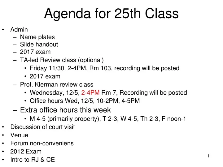 agenda for 25th class