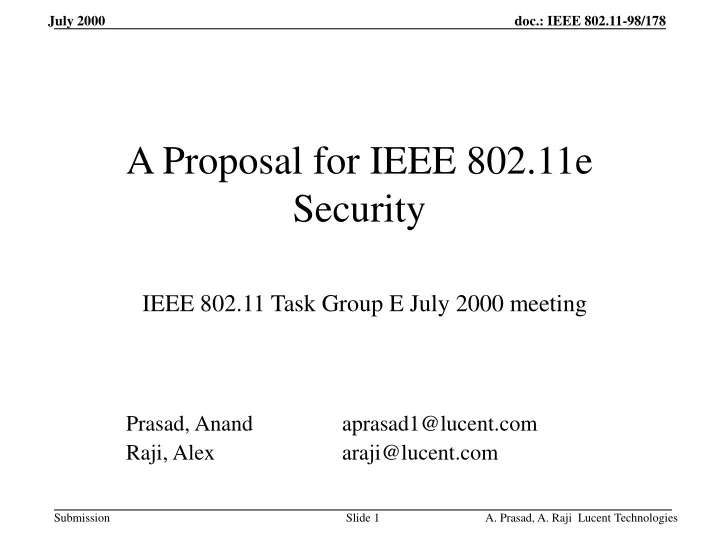 a proposal for ieee 802 11e security
