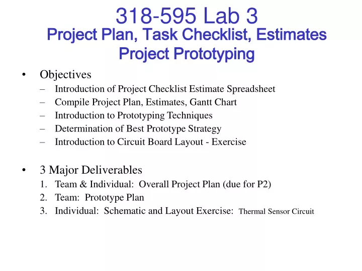 project plan task checklist estimates project prototyping
