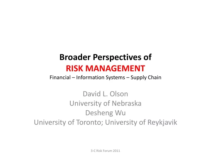 broader perspectives of risk management financial information systems supply chain