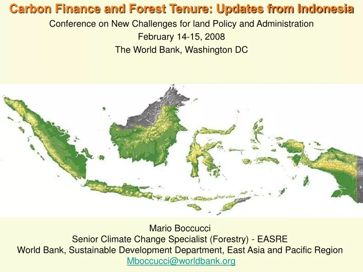 carbon finance and forest tenure updates from