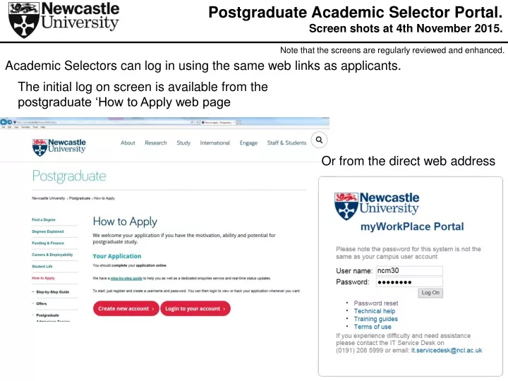 postgraduate academic selector portal screen