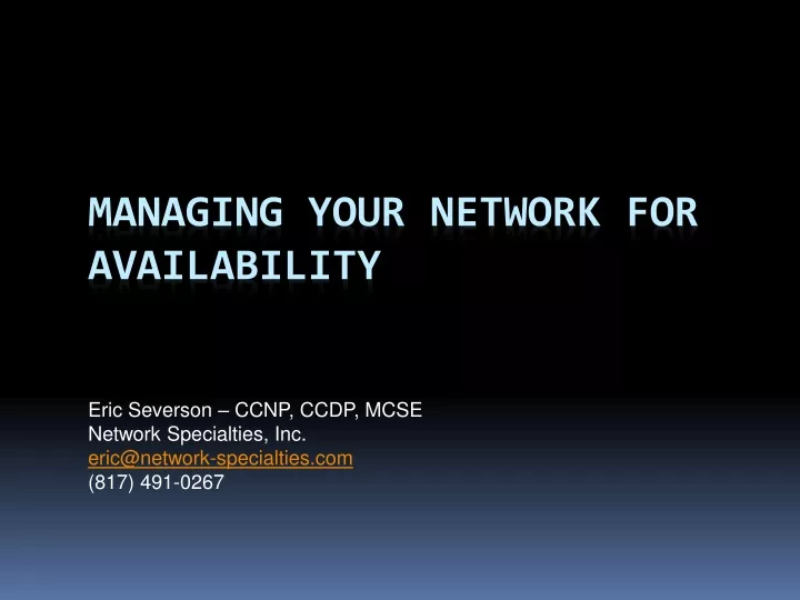 managing your network for availability