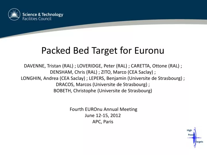 packed bed target for euronu davenne tristan