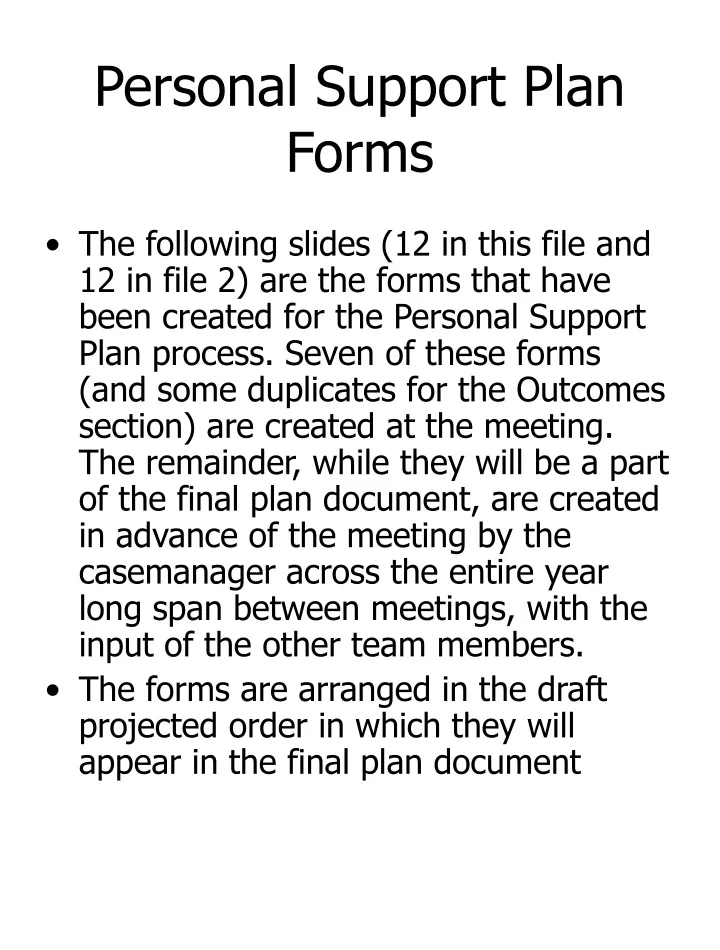 personal support plan forms