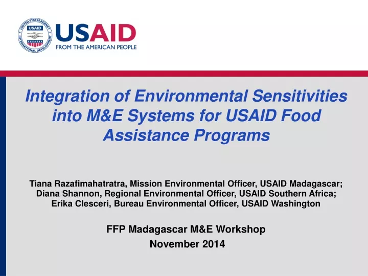 integration of environmental sensitivities into m e systems for usaid food assistance programs