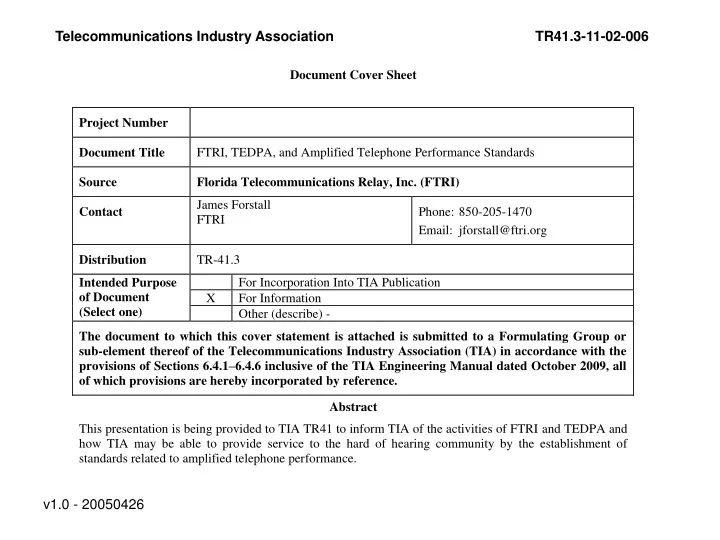 telecommunications industry association tr41