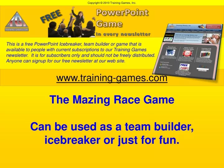 the mazing race game can be used as a team