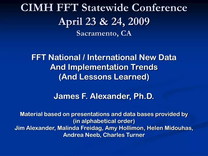 cimh fft statewide conference april 23 24 2009 sacramento ca