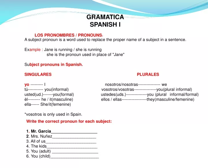 gramatica spanish i