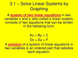 3.1 – Solve Linear Systems by Graphing