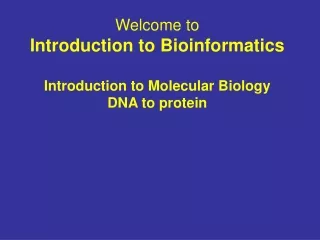Welcome to Introduction to Bioinformatics Introduction to Molecular Biology DNA to protein