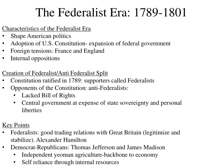 the federalist era 1789 1801