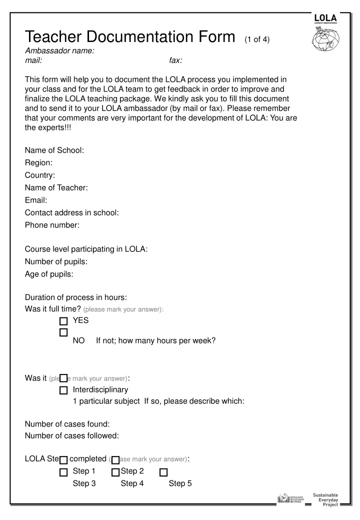 teacher documentation form 1 of 4 ambassador name