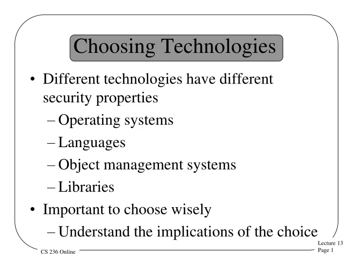choosing technologies