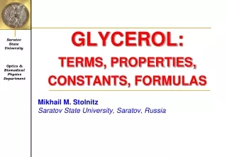 GLYCEROL: TERMS, PROPERTIES, CONSTANTS ,  FORMULAS