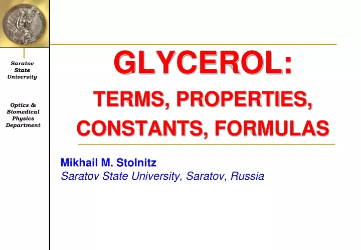 glycerol terms properties constants formulas