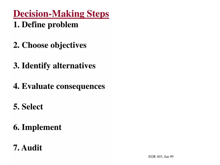 decision making steps 1 define problem 2 choose