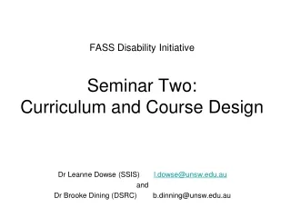 FASS Disability Initiative Seminar Two: Curriculum and Course Design