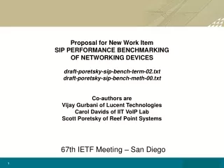 Proposal for New Work Item  SIP PERFORMANCE BENCHMARKING  OF NETWORKING DEVICES