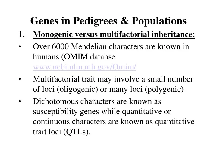 genes in pedigrees populations monogenic versus