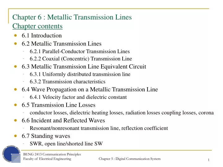 chapter 6 metallic transmission lines chapter contents