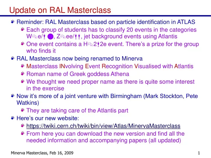 update on ral masterclass