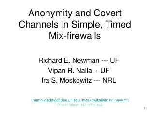 Anonymity and Covert Channels in Simple, Timed Mix-firewalls
