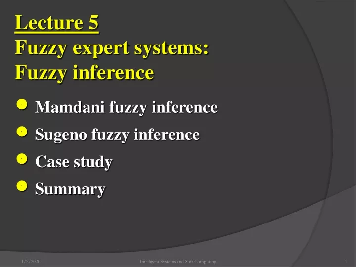 lecture 5 fuzzy expert systems fuzzy inference