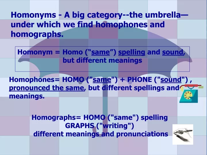 homonyms a big category the umbrella under which