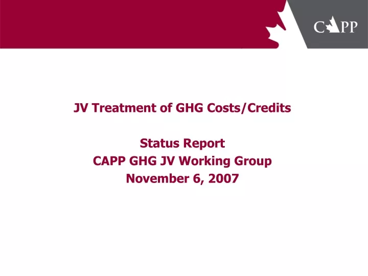 jv treatment of ghg costs credits t of ghg costs credits