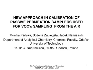 NEW APPROACH IN CALIBRATION OF PASSIVE PERMEATION SAMPLERS USED FOR VOC’s SAMPLING  FROM THE AIR