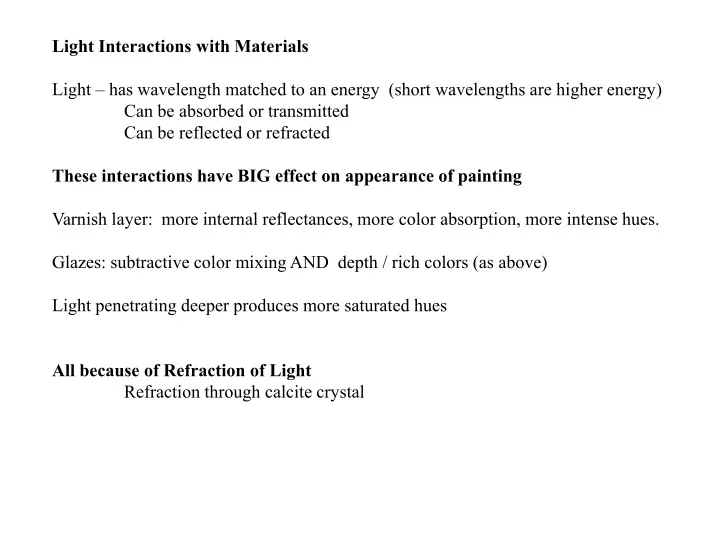 light interactions with materials light