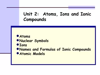 Unit 2:  Atoms, Ions and Ionic Compounds