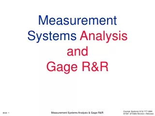 Measurement Systems  Analysis and Gage R&amp;R
