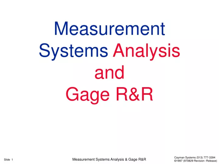 measurement systems analysis and gage r r