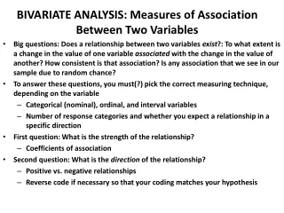BIVARIATE ANALYSIS: Measures of Association Between Two Variables
