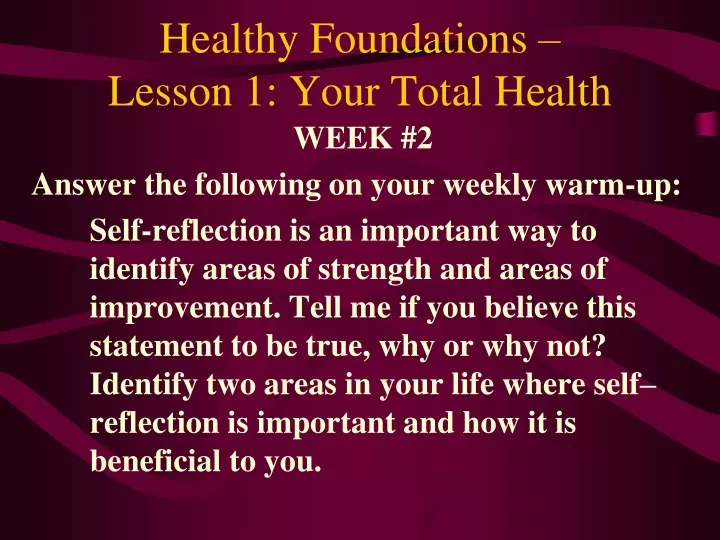 healthy foundations lesson 1 your total health