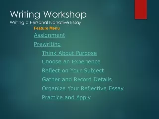 Writing Workshop Writing a Personal Narrative Essay