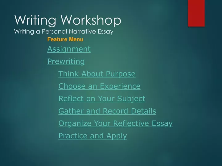 writing workshop writing a personal narrative essay