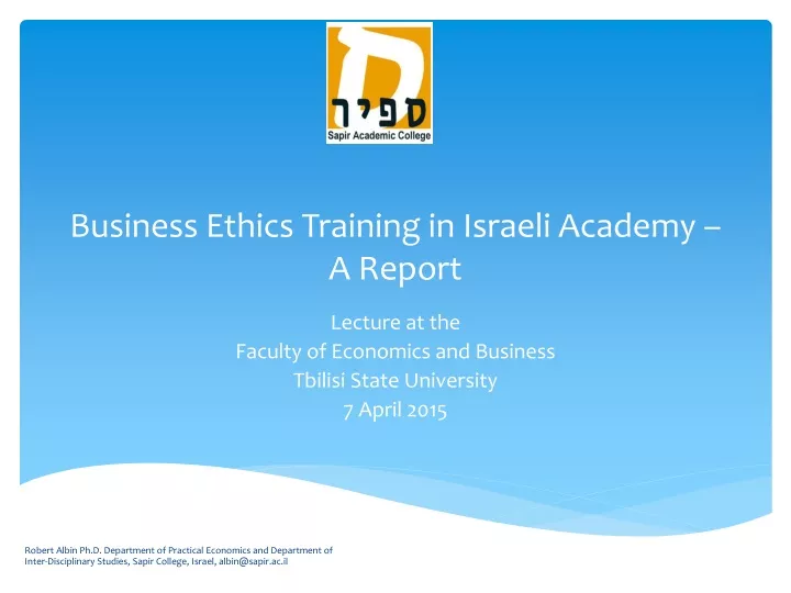 business ethics training in israeli academy a report