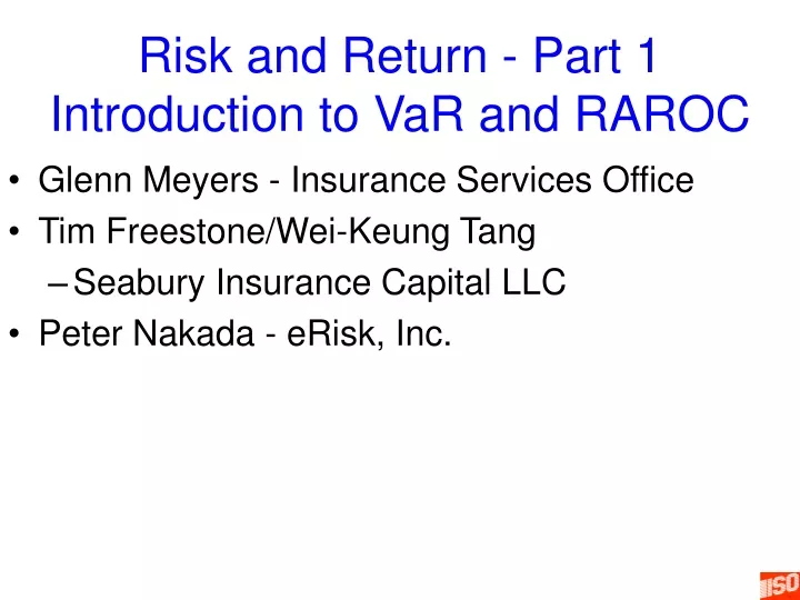 risk and return part 1 introduction to var and raroc