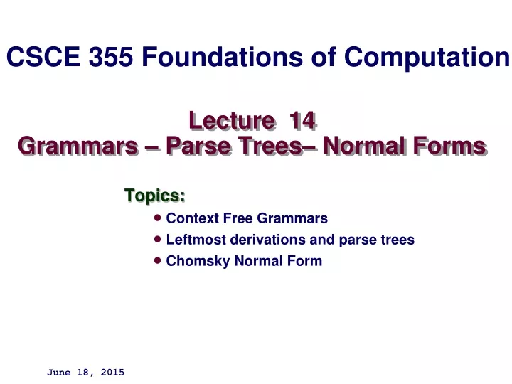 lecture 14 grammars parse trees normal forms