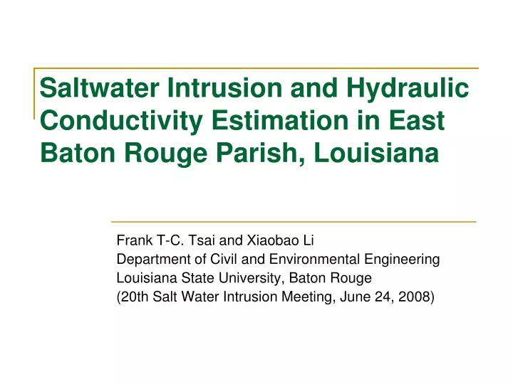 saltwater intrusion and hydraulic conductivity estimation in east baton rouge parish louisiana