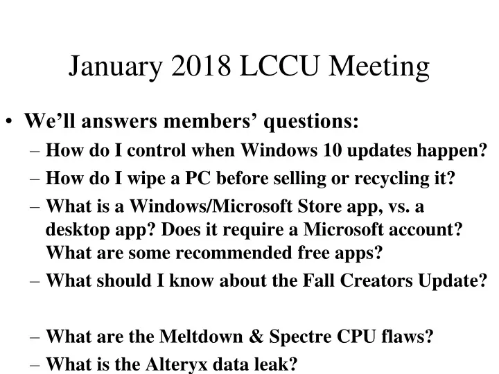 january 2018 lccu meeting