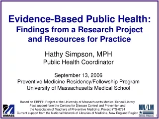 Evidence-Based Public Health: Findings from a Research Project  and Resources for Practice