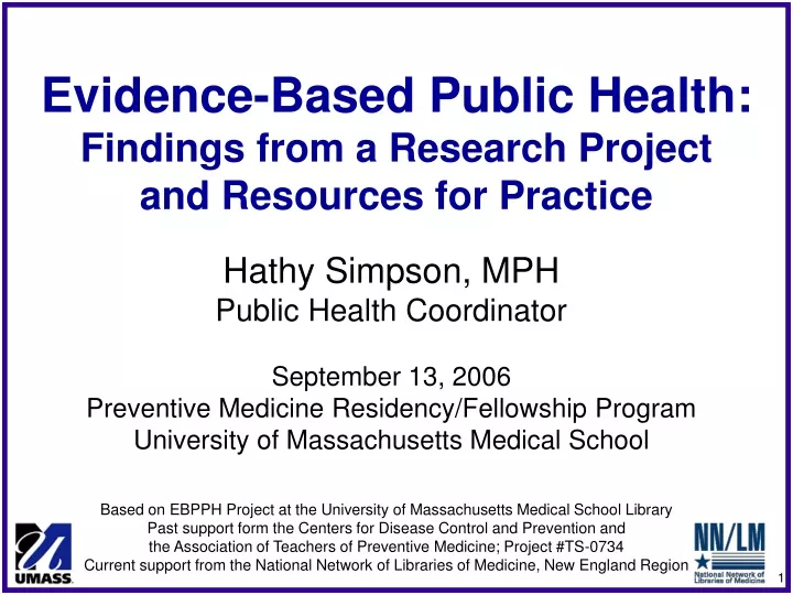 evidence based public health findings from a research project and resources for practice