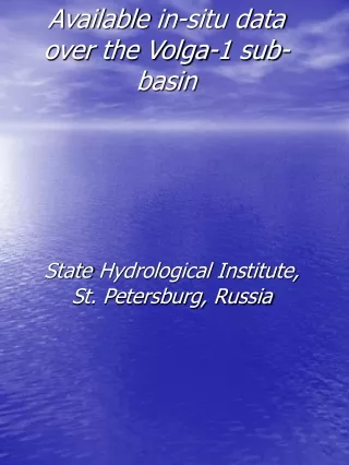 State Hydrological Institute, St. Petersburg, Russia