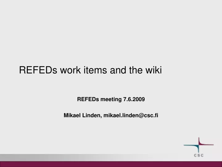 refeds work items and the wiki